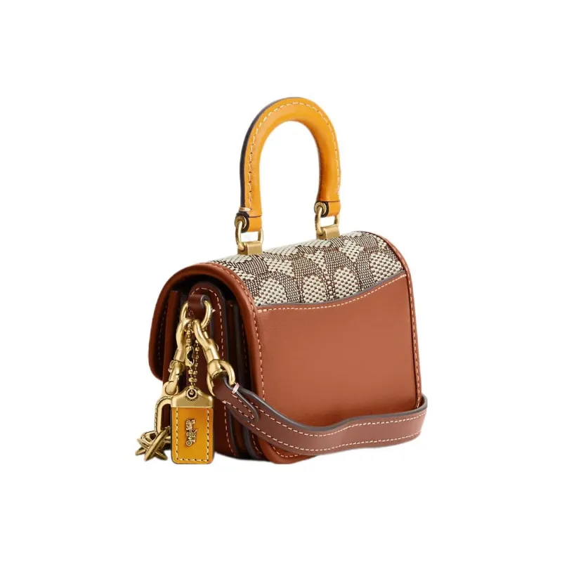 COACH Fabric With Leather Square Bag, Shoulder Bag, Crossbody Bag, Handbag Regular Women's Brown & Umber-1