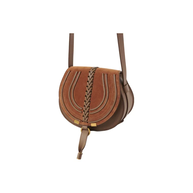 Chloe Marcie Suede Calfskin Saddle Bag Shoulder Bag Crossbody Bag Small Size Women's Ochre-1