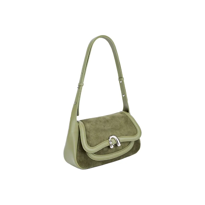 AMAZING SONG Cow Leather Nubuck Handheld Bag Saddle Bag Shoulder Bag Women's Black/White/Green/Red-27
