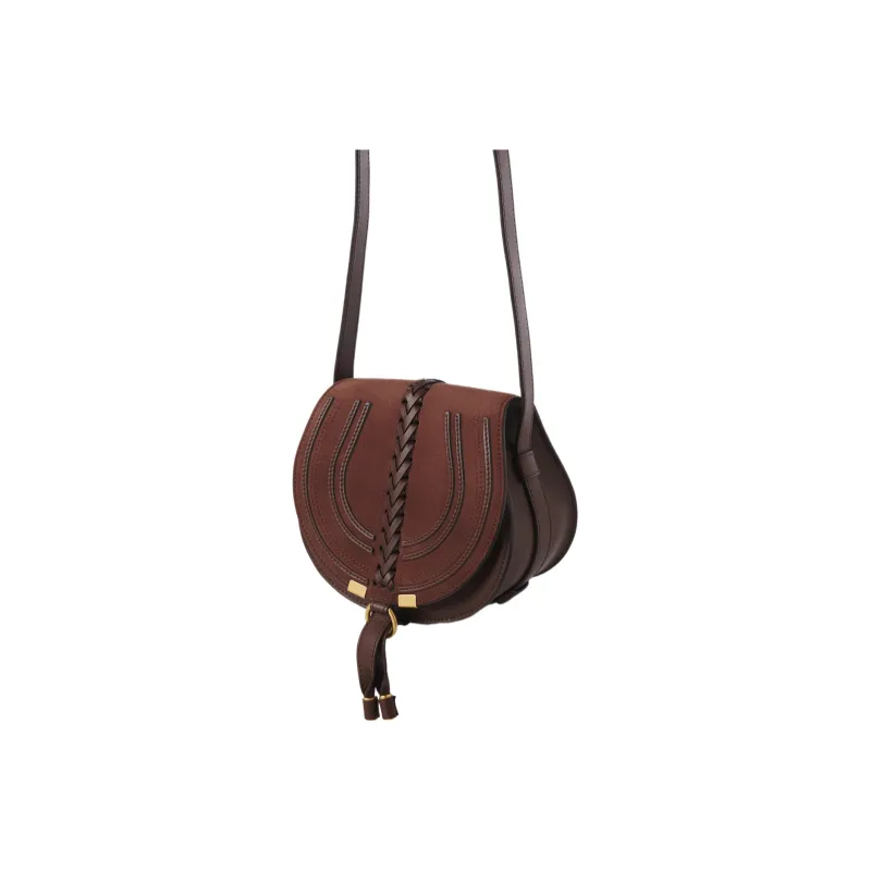 Chloe Marcie Suede Calfskin Saddle Bag Shoulder Bag Crossbody Bag Small Size Women's Burgundy-1