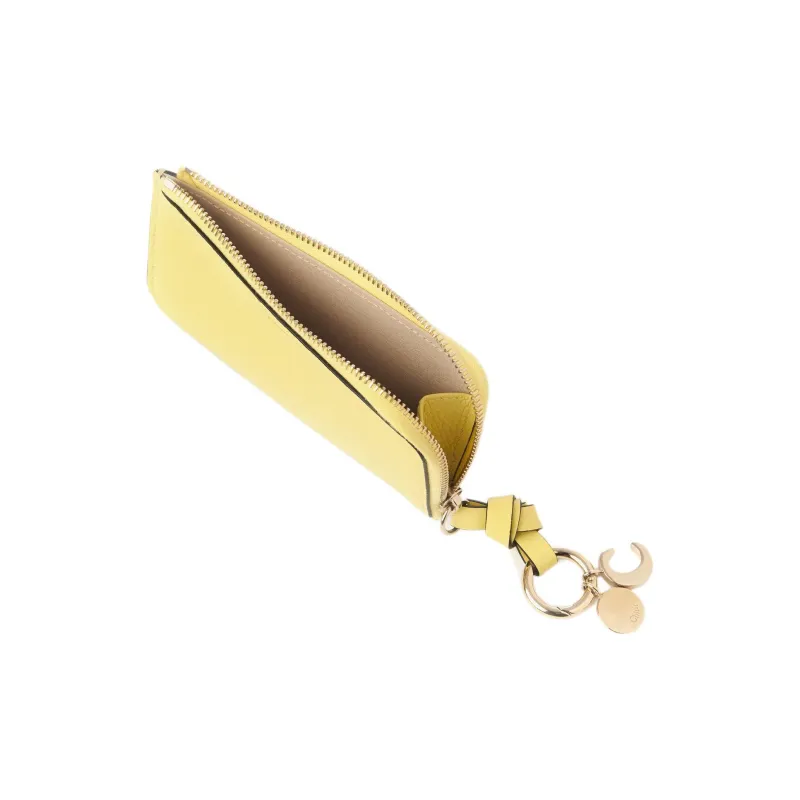 Chloe Alphabet Grained Calfskin Coin Purses Wallets Small Size Women's Yellow-2
