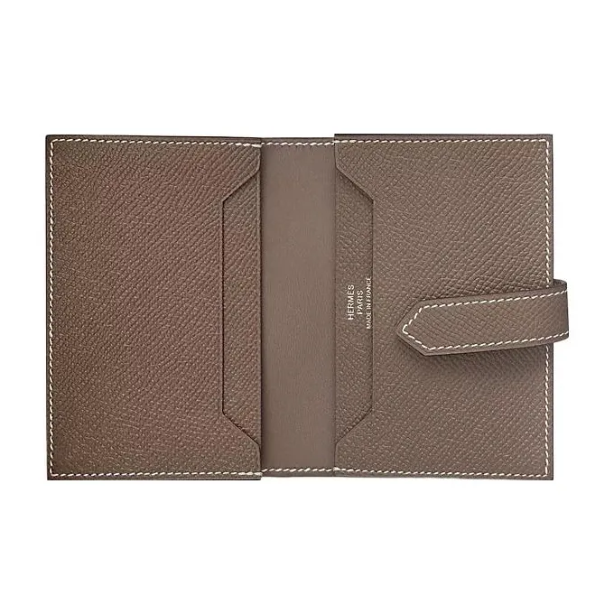 HERMES Bearn Epsom Leather Card Holder, Wallet Regular Unisex Elephant Gray-1