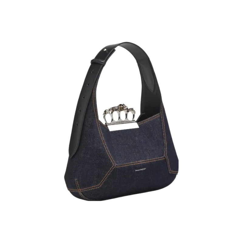 Alexander McQueen Denim One Shoulder Handbag Women's Dark Blue-2