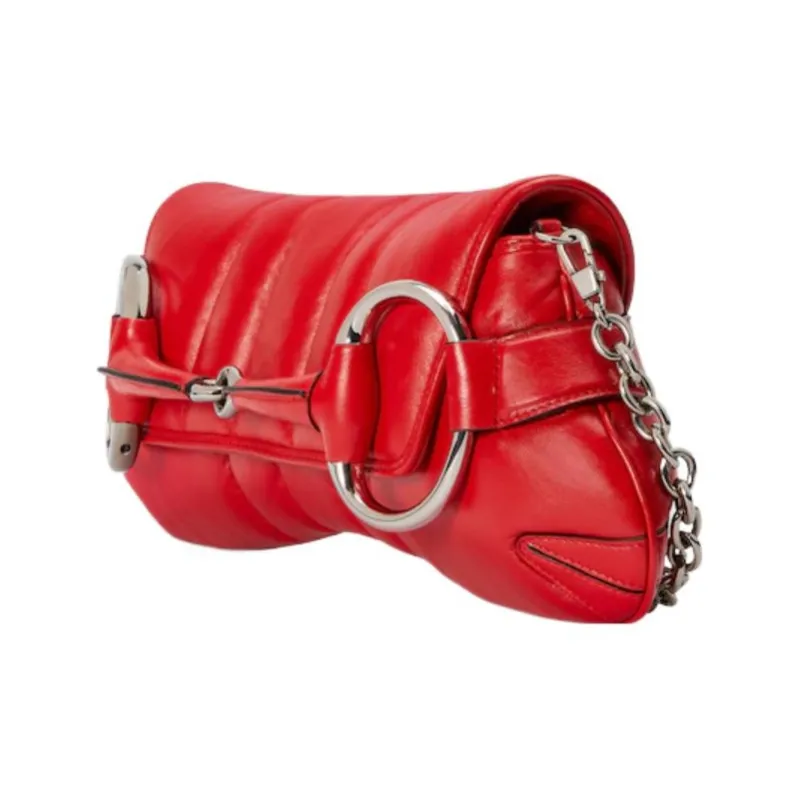 GUCCI Horsebit 1955 Leather Reproduction Shoulder Bag Shoulder Bag Clutch Women's Red-3