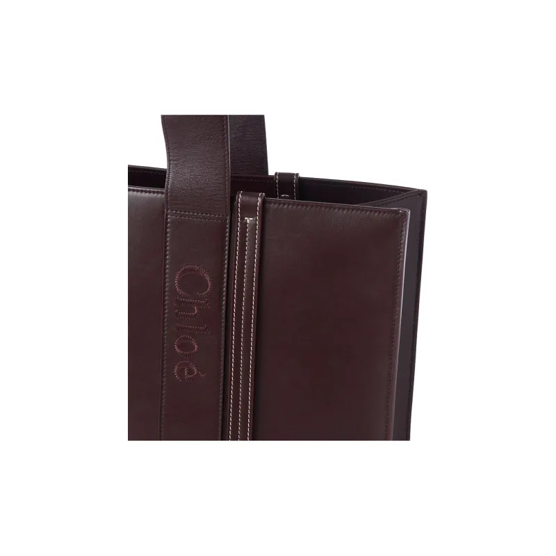 Chloe Woody Smooth Calf Leather Tote Bag, Shopping Bag, Handbag Tubas Women's Dark Purple-4