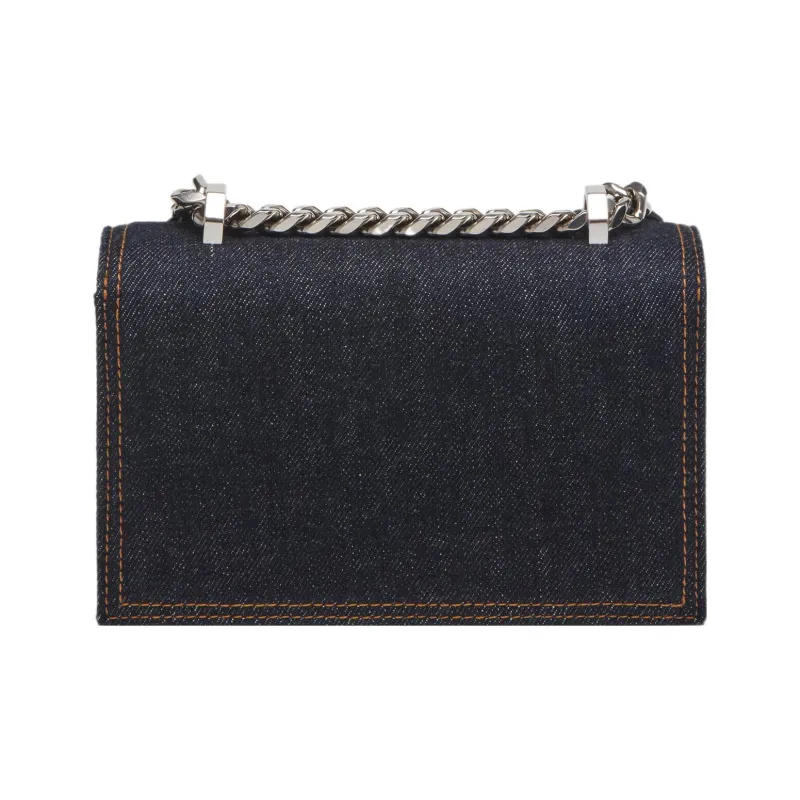 Alexander McQueen JEWELLED SATCHEL Denim Shoulder Bag, Crossbody Bag Mini Women's Dark Blue-3