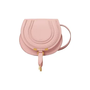 Chloe Marcie Grained Calfskin Saddle Bag Shoulder Bag Crossbody Bag Small Size Women's Floral Pink