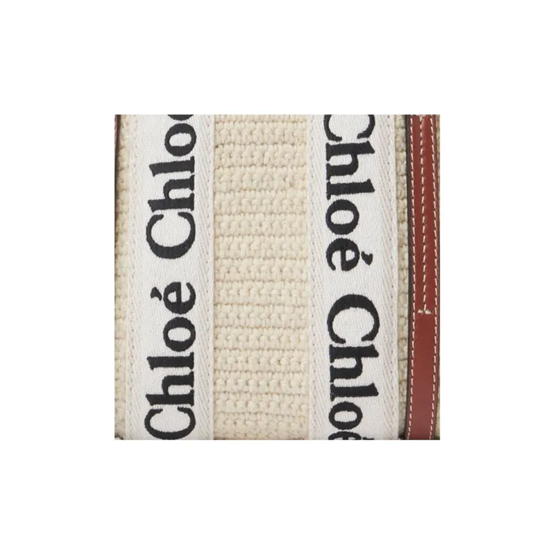 Chloe Woody Calfskin Linen Tote Bag, Shopping Bag, Shoulder Bag, Crossbody Bag, Handbag Mini Women's Brown/Beige-3