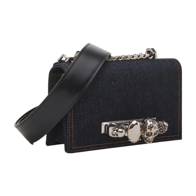 Alexander McQueen JEWELLED SATCHEL Denim Shoulder Bag, Crossbody Bag Mini Women's Dark Blue-1