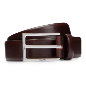 HUGO BOSS Carved Logo Pin Buckle Leather Belts Men's Brown Width 3CM