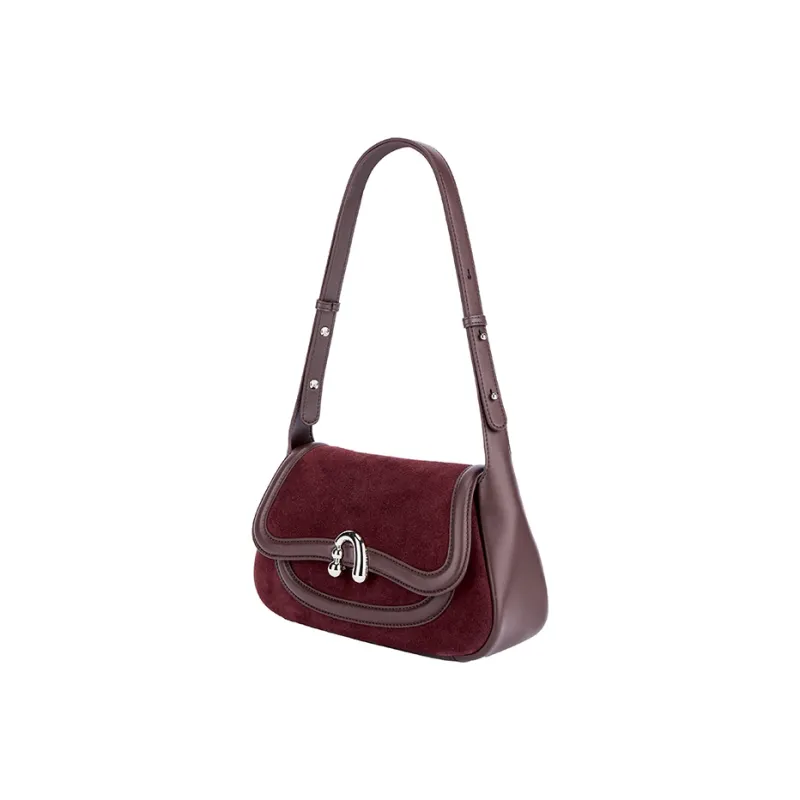AMAZING SONG Cow Leather Nubuck Handheld Bag Saddle Bag Shoulder Bag Women's Black/White/Green/Red-40