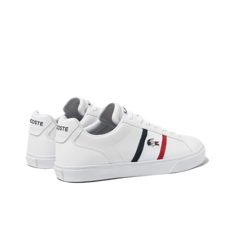 LACOSTE Slip Resistant Low Top Skateboard Shoes Men's White Red Blue-3