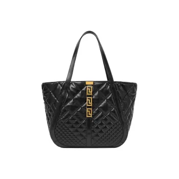 VERSACE Greca Goddess Cow Leather Tote Bag Shopping Bag Shoulder Bag Handbag Large Size Women's Black