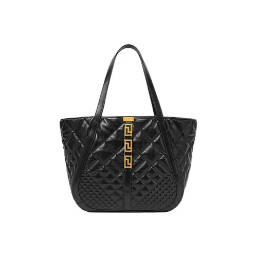 VERSACE Greca Goddess Cow Leather Neoprene Bag Shopping Bag Shoulder Bag Handbag Large Size Women's Black
