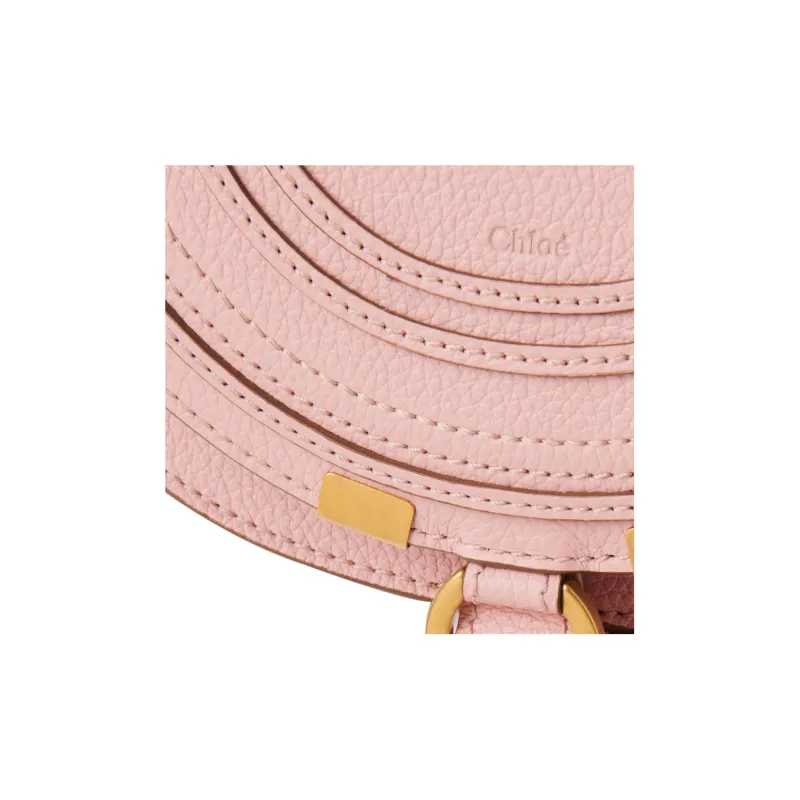 Chloe Marcie Grained Calfskin Saddle Bag Shoulder Bag Crossbody Bag Small Size Women's Floral Pink-4