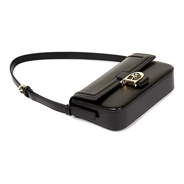 TUCANO PU With Cow Leather Shoulder Bag Small Square Bag Shoulder Bag Trumpets Women's Classic Black-5