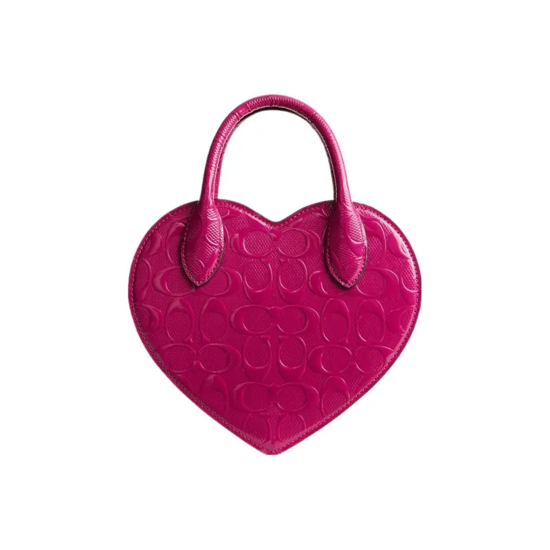 COACH Heart Patent Leather Heart Shaped Bag, Portable Crossbody Bag, Shoulder Bag Regular Women's Peach Pink-2