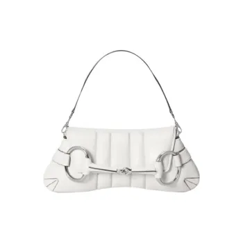 GUCCI Horsebit 1955 Leather Reproduction Shoulder Bag Shoulder Bag Clutch Medium Size Women's White