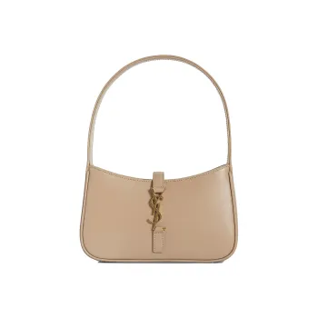 SAINT LAURENT LE5A7 Smooth Cow Leather Hobo Bag, Handbag, Shoulder Bag Women's Dark Beige