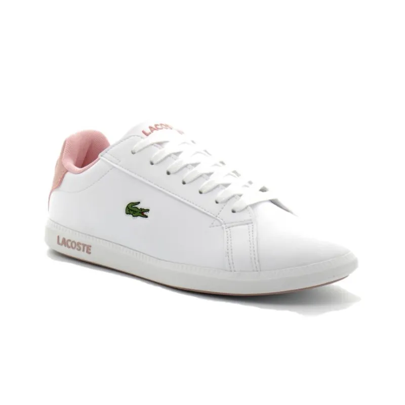 LACOSTE Lightweight Low-Top Skateboard Shoes Women's White Pink-1