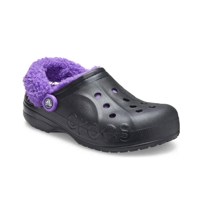 Crocs Baya Lined Fuzz Strap Clogs 'Black Purple'-1