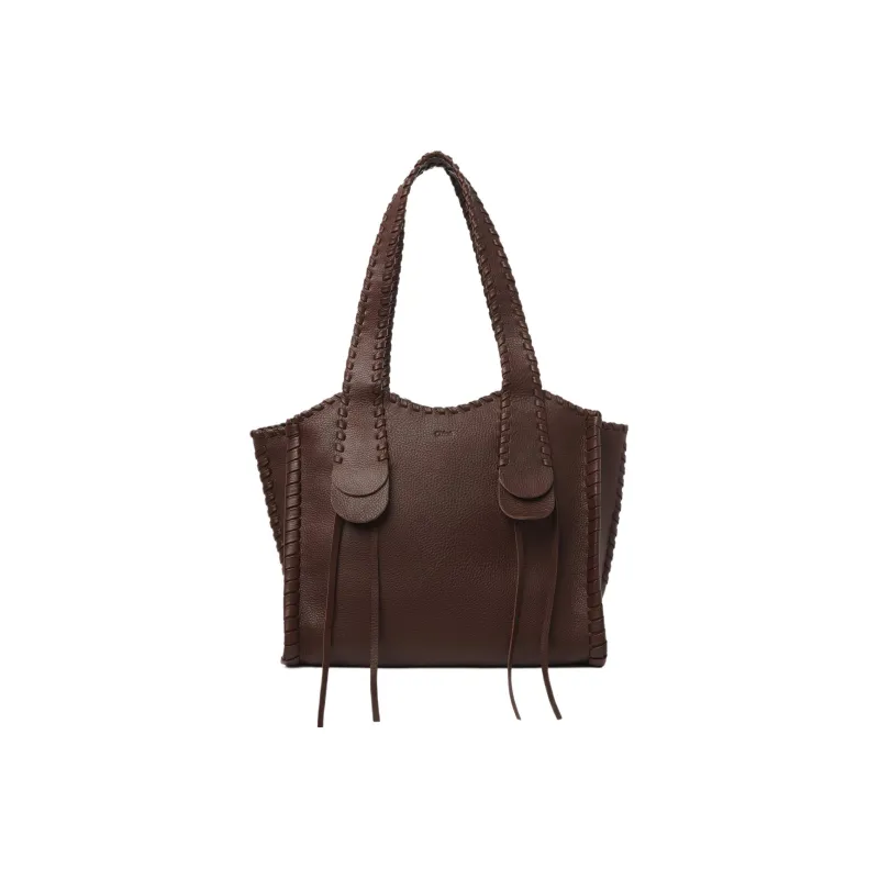 Chloe Mony Grained Calfskin Tote Bag Shopping Bag Handbag Medium Size Women's Chocolate Brown-0
