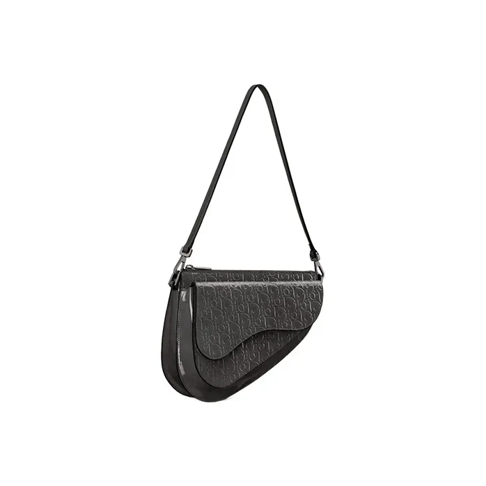 DIOR Oblique Gravity Leather Saddle Bag Handbag, Shoulder Bag Men's Black-2