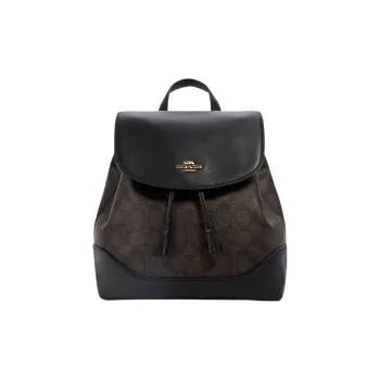 COACH Elle Coated Canvas With Leather Backpack Large Size Women's Black & Brown