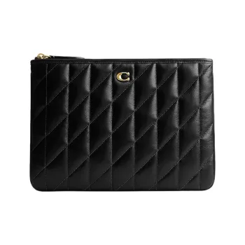 COACH Pouch Leather Clutch Women's Black