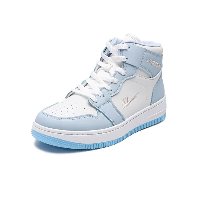Warrior Anti Slip And Wear Resistant Breathable High Top Skateboard Shoes Unisex White Blue-1