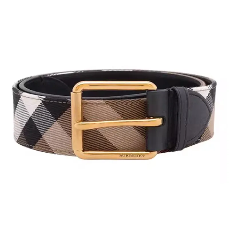 Burberry Red Stripes Pin Buckle Leather Belts Men's Brown Width: 4cm-0