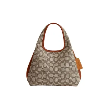 COACH Lana Jacquard With Leather Handbag Shoulder Bag Medium Size Women's Umber