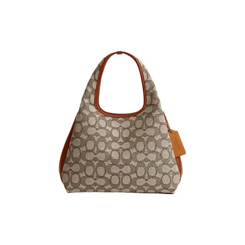 COACH Lana Jacquard With Leather Handbag Shoulder Bag Medium Size Women's Umber