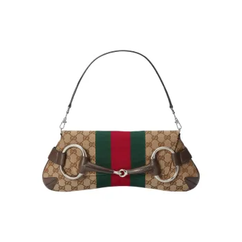 GUCCI Horsebit 1955 Leather Reproduction Shoulder Bag Shoulder Bag Clutch Women's Beige & Ebony