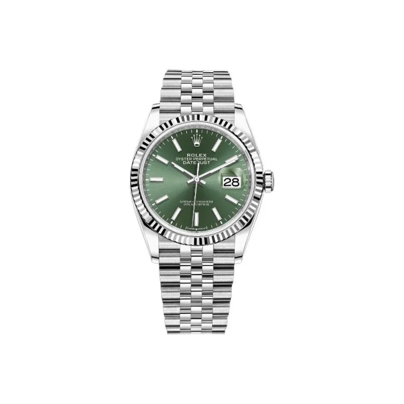 ROLEX Log Series Automatic Mechanical Movement Unisex Watch 36mm Green Dial Oystersteel 18ct White Gold Watch Case-0