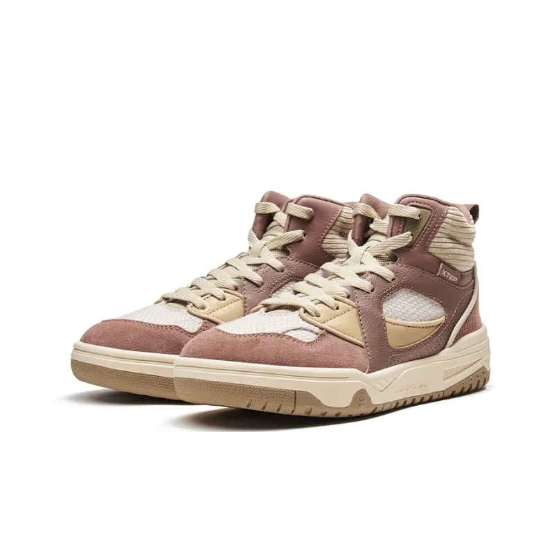 XTEP Wave Runner Slip-Resistant High-Top Skateboard Shoes Women's Walnut Brown/Clay Color/Brown Gray-4