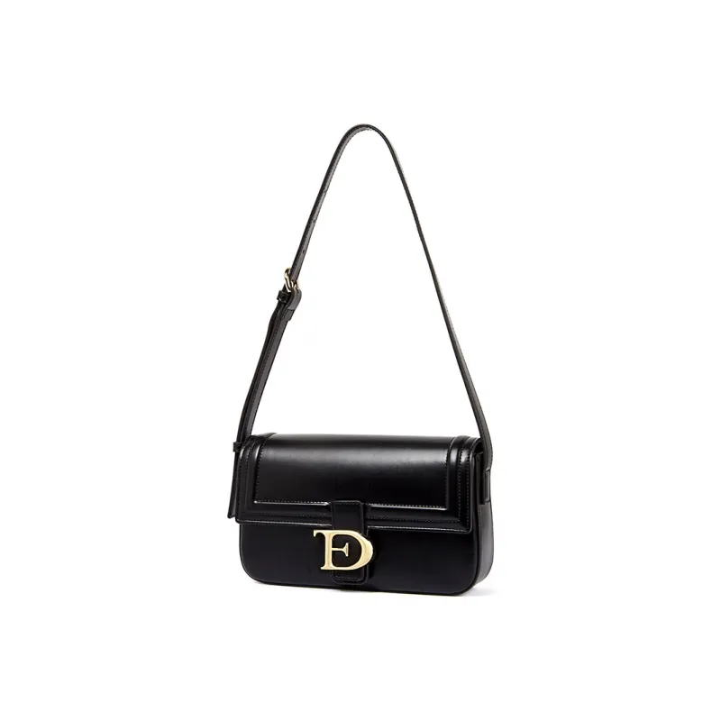 TUCANO PU With Cow Leather Shoulder Bag Small Square Bag Shoulder Bag Trumpets Women's Classic Black-2