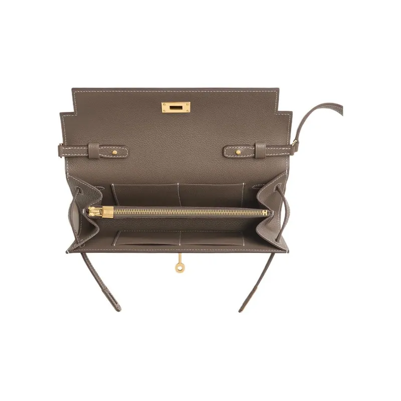 HERMES Kelly Evercolor Leather Wallets Handheld Shoulder Bag Crossbody Bag Women's 18 Etoupe Elephant Gray-2