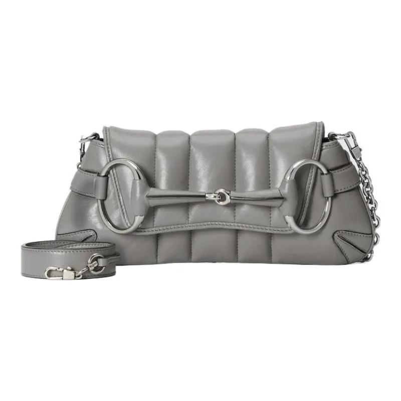 GUCCI Horsebit 1955 Leather Reproduction Shoulder Bag Shoulder Bag Clutch Women's Gray-2