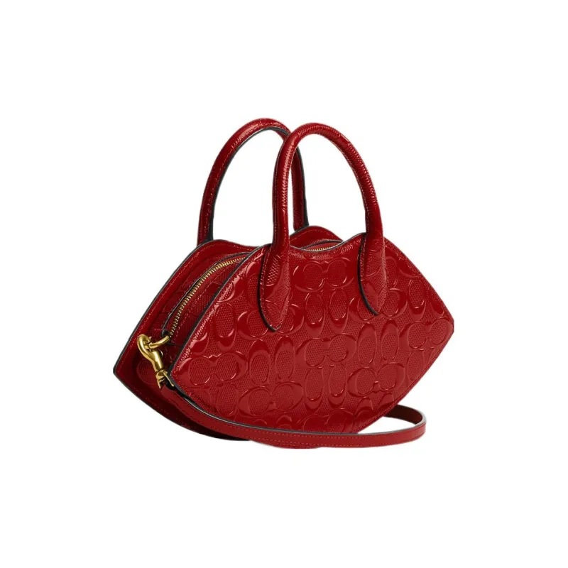 COACH Patent Leather Lip Pocket Handbag, Shoulder Bag, Crossbody Bag Women's Red-1