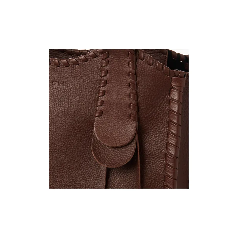 Chloe Mony Grained Calfskin Tote Bag Shopping Bag Handbag Medium Size Women's Chocolate Brown-3