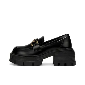 OMS Lightweight Small Leather Shoes Loafers 6.8cm Women's Black