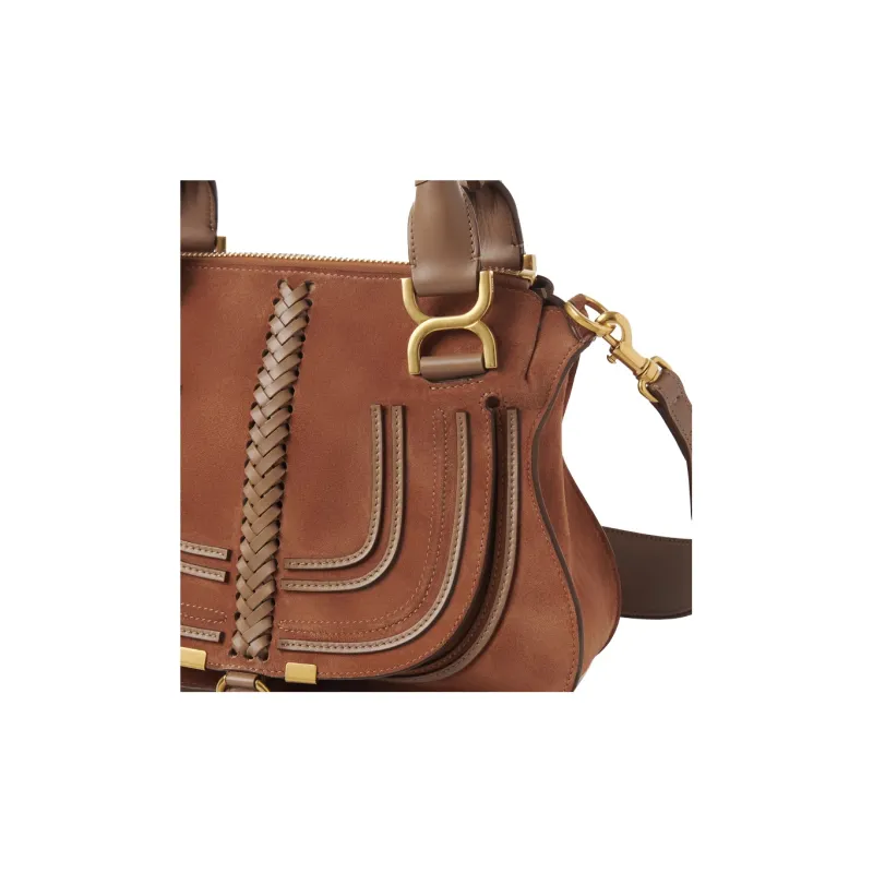 Chloe Marcie Suede Calfskin Shoulder Bag Crossbody Bag Handbag Small Size Women's Ochre-3