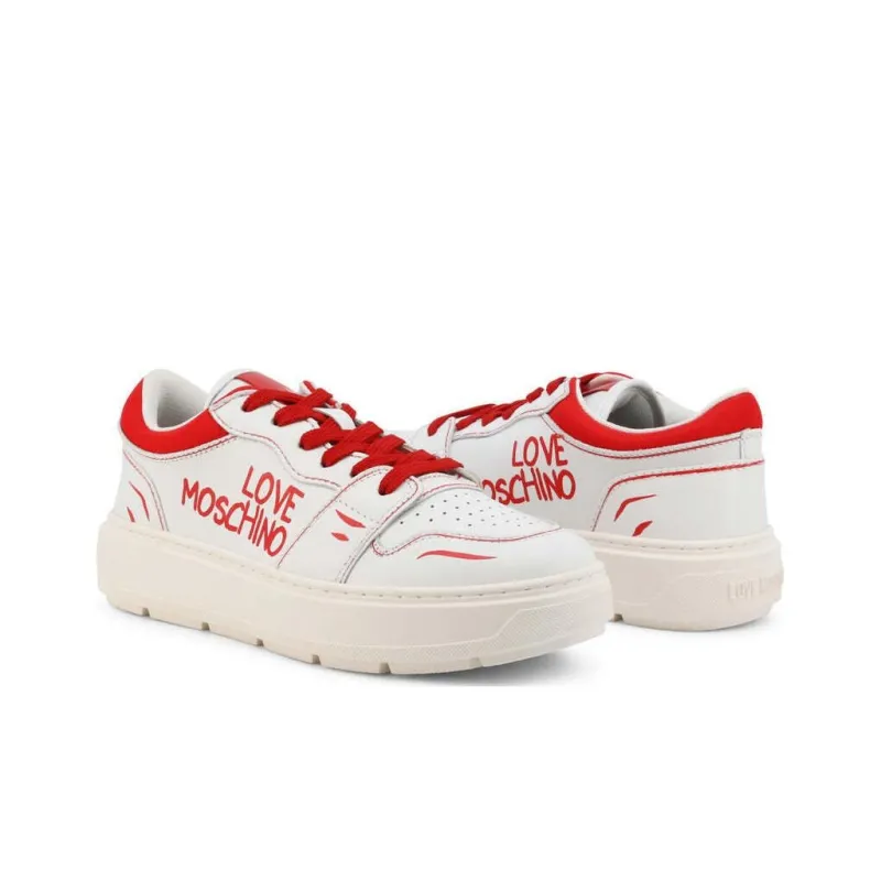 LOVE MOSCHINO Low Top Skateboard Shoes Women's White Red-2