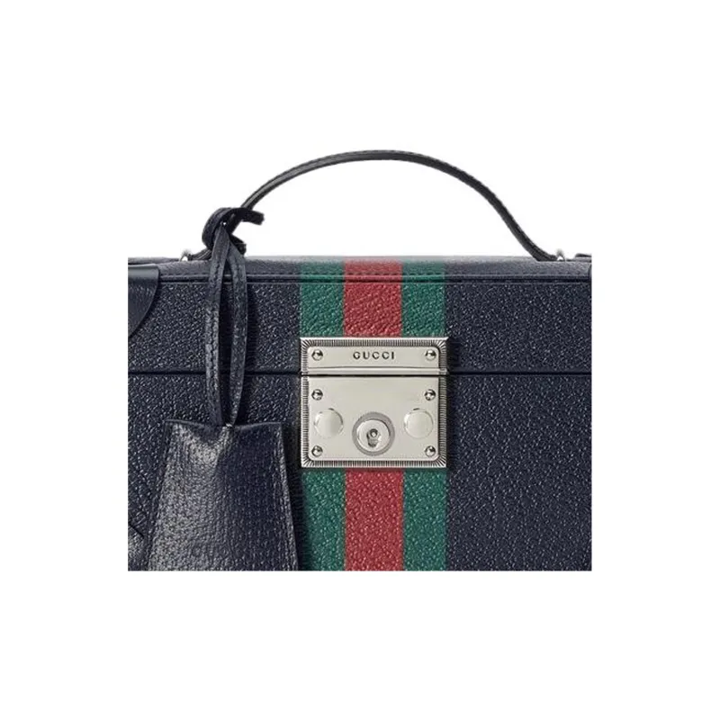 GUCCI Leather Wrist Watch Box Handbag Shoulder Bag Crossbody Bag Women's Dark Blue-7