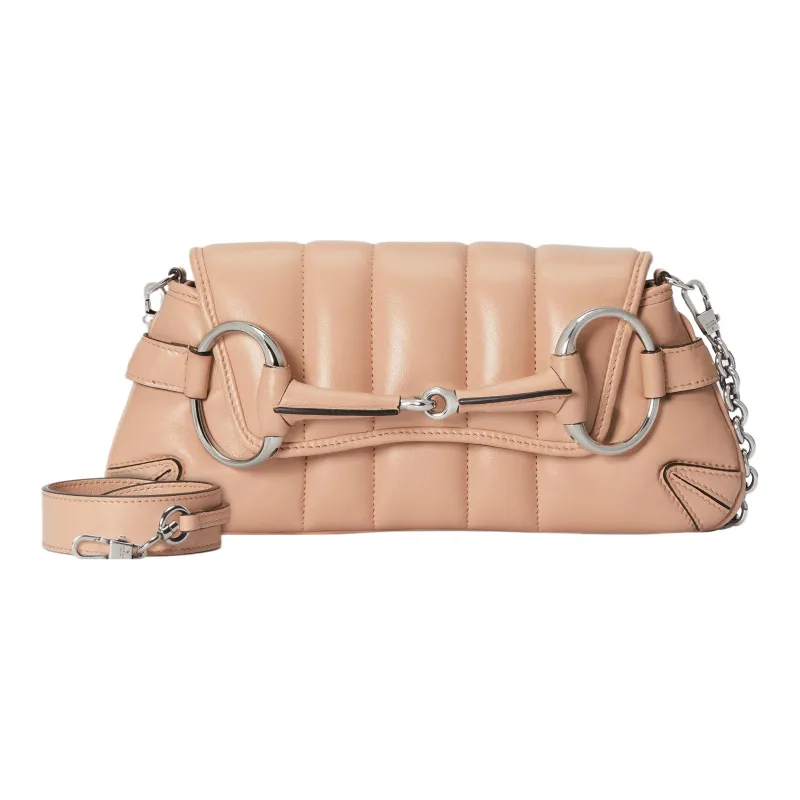 GUCCI Horsebit 1955 Leather Reproduction Shoulder Bag Shoulder Bag Clutch Women's Rose Beige-1