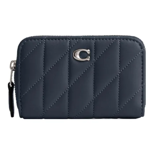 COACH Zip Around Nappa Leather Coin Purses Wallets Small Size Women's Denim Blue