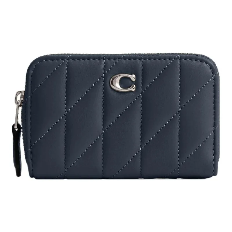 COACH Zip Around Nappa Leather Coin Purses Wallets Small Size Women's Denim Blue-0