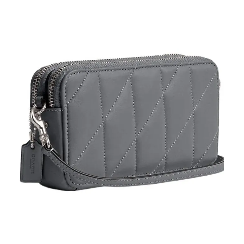 COACH Kira Leather Wrist Bag Clutch Trumpets Women's Gray-1
