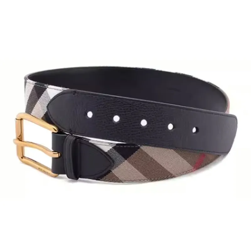Burberry Red Stripes Pin Buckle Leather Belts Men's Brown Width: 4cm-1